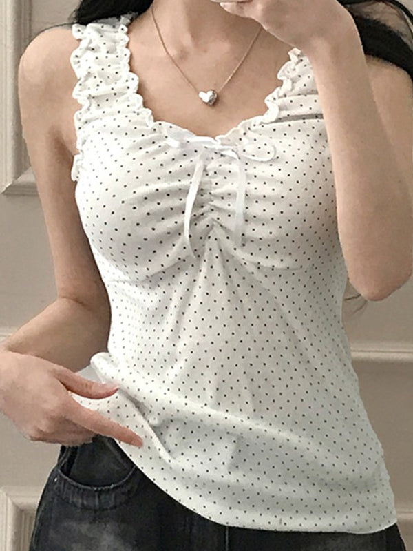 Ruffled Wooden Earring Hem Tank Top