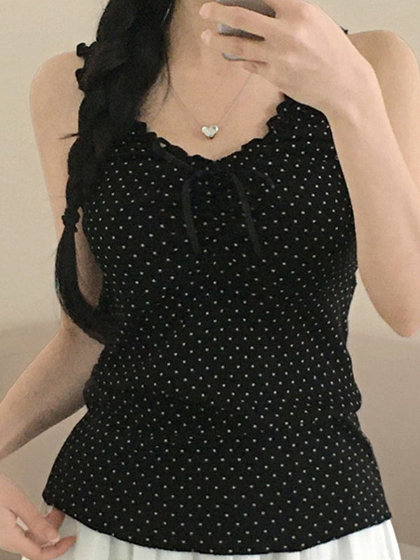 Ruffled Wooden Earring Hem Tank Top