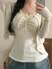 Ruffled Wooden Earring Hem Tank Top