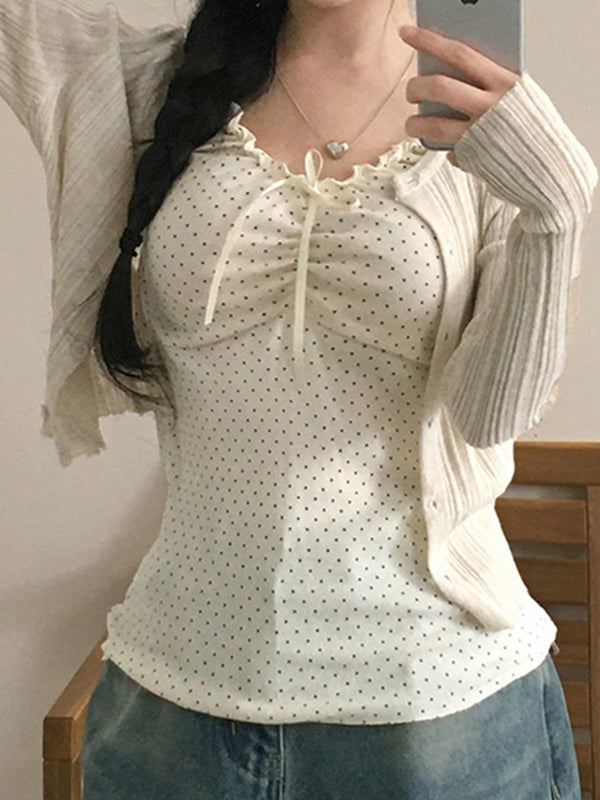 Ruffled Wooden Earring Hem Tank Top