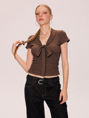 French Lace Bow Short Sleeves