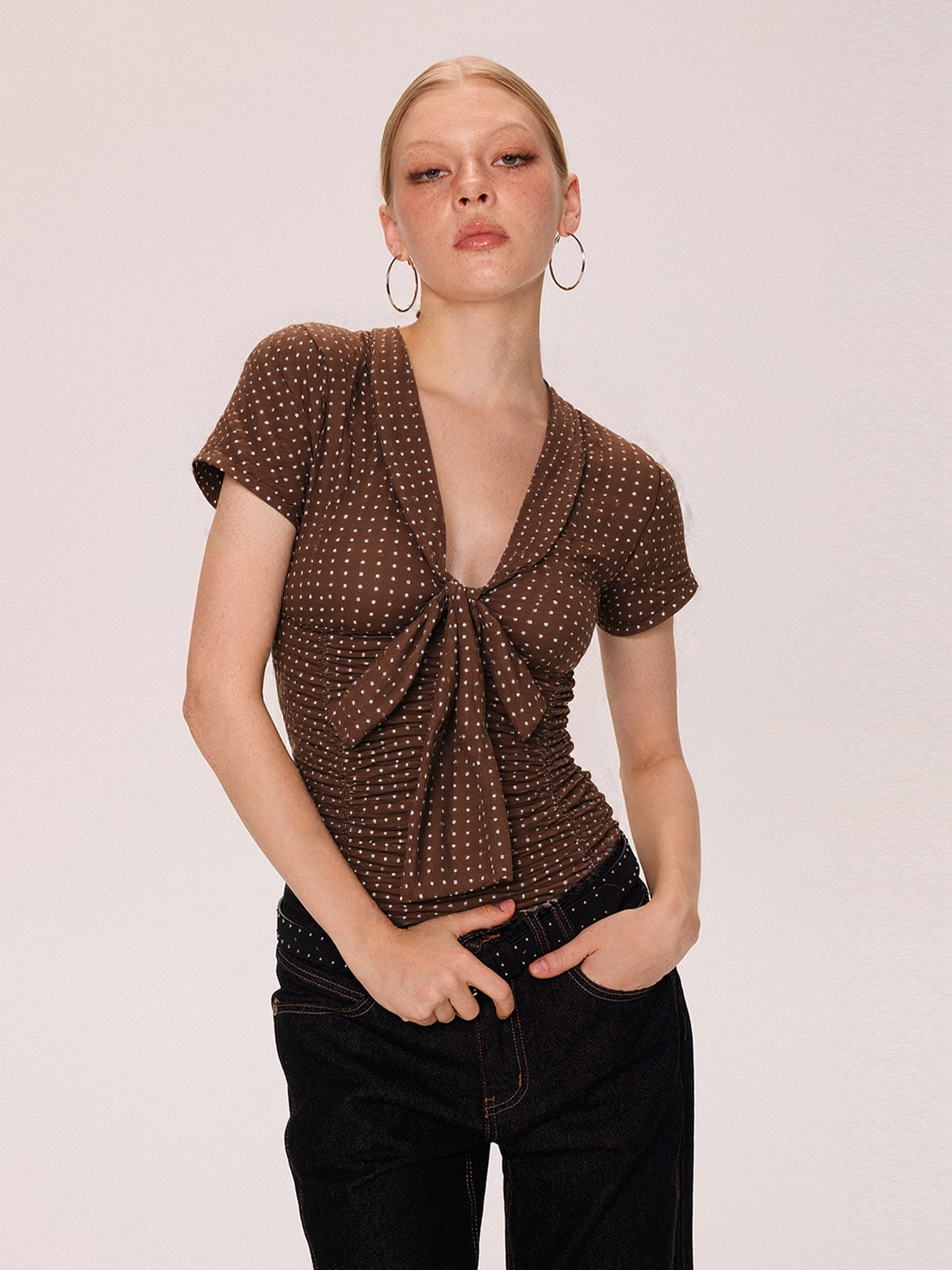 French Lace Bow Short Sleeves