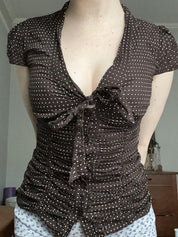 French Lace Bow Short Sleeves
