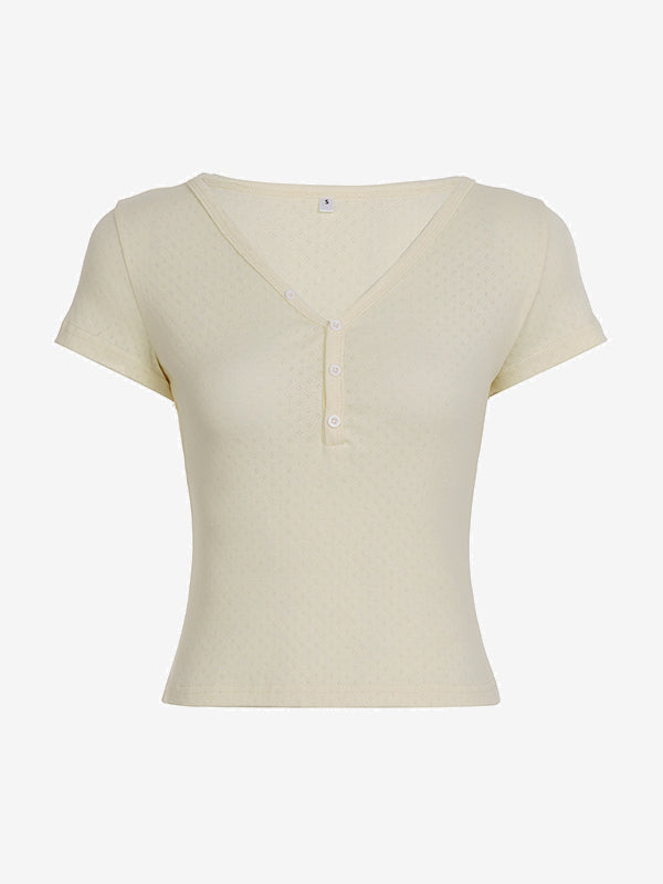 Textured V-Neck Short Sleeves