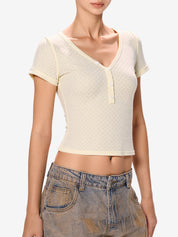 Textured V-Neck Short Sleeves