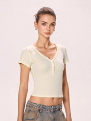 Textured V-Neck Short Sleeves