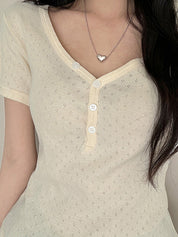 Textured V-Neck Short Sleeves