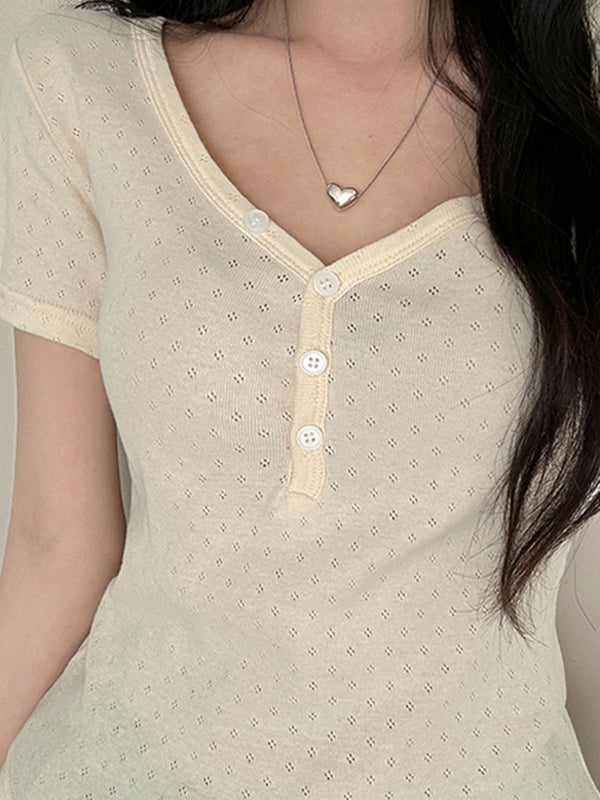 Textured V-Neck Short Sleeves