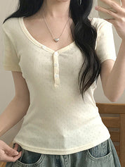 Textured V-Neck Short Sleeves