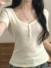 Textured V-Neck Short Sleeves