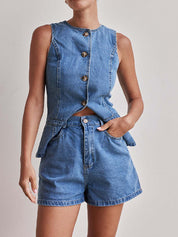 Fashion Sleeveless Waist Two Piece