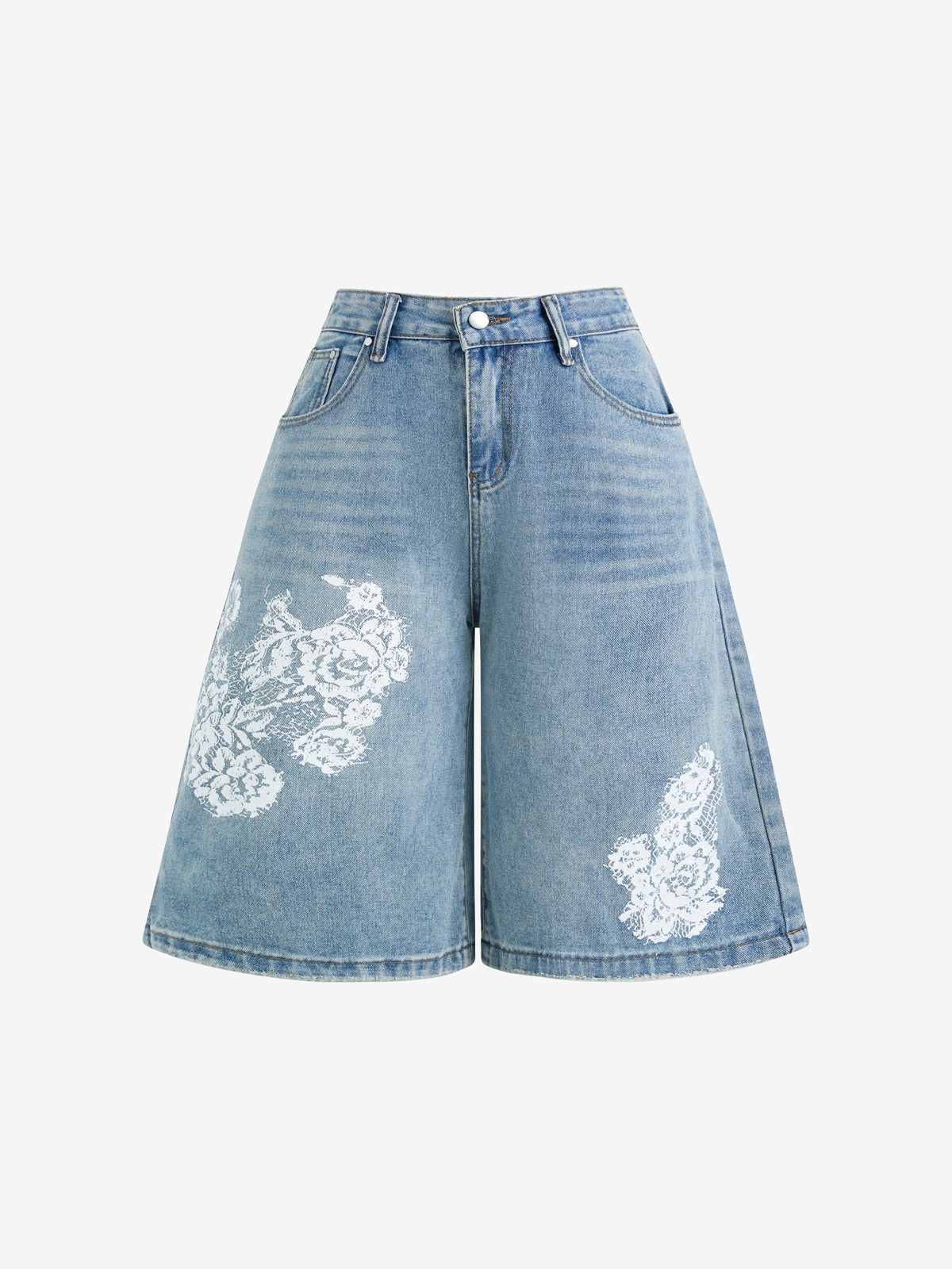 American Lace Print Denim Shorts
