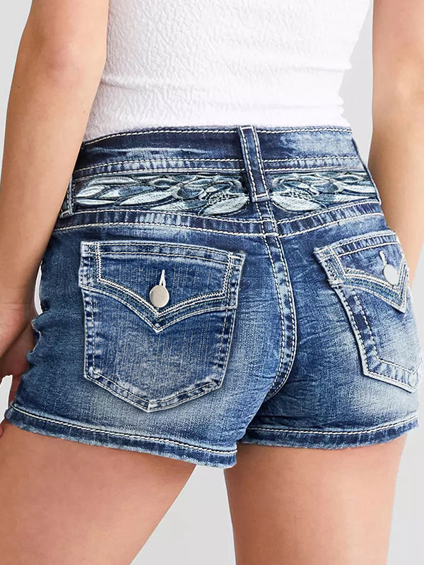 Slim Fit Embroidery Denim Shorts