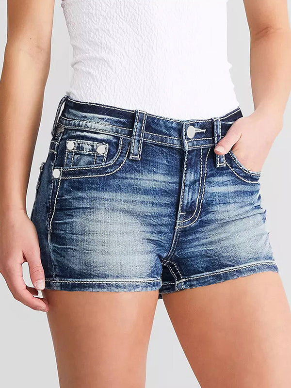 Slim Fit Embroidery Denim Shorts