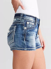Slim Fit Embroidery Denim Shorts