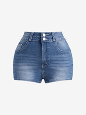 High-Stretch Embroidery Denim Shorts