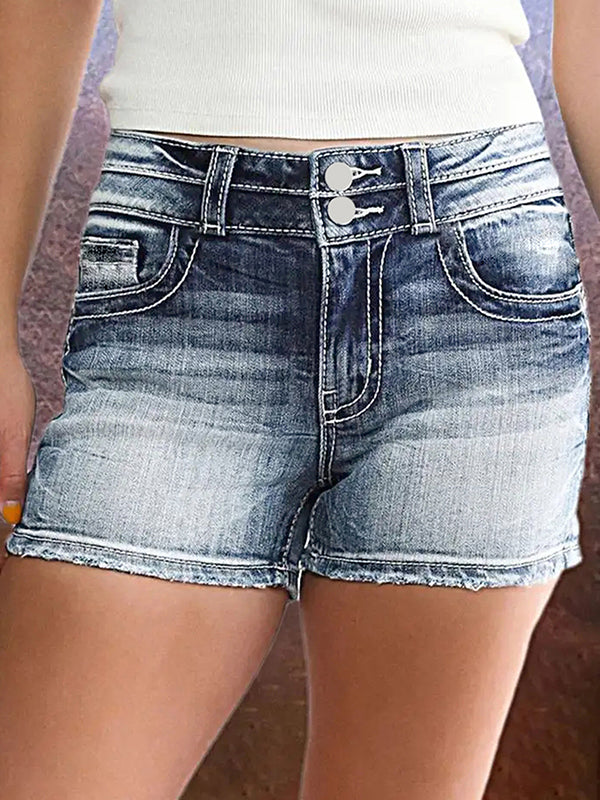 High-Stretch Embroidery Denim Shorts