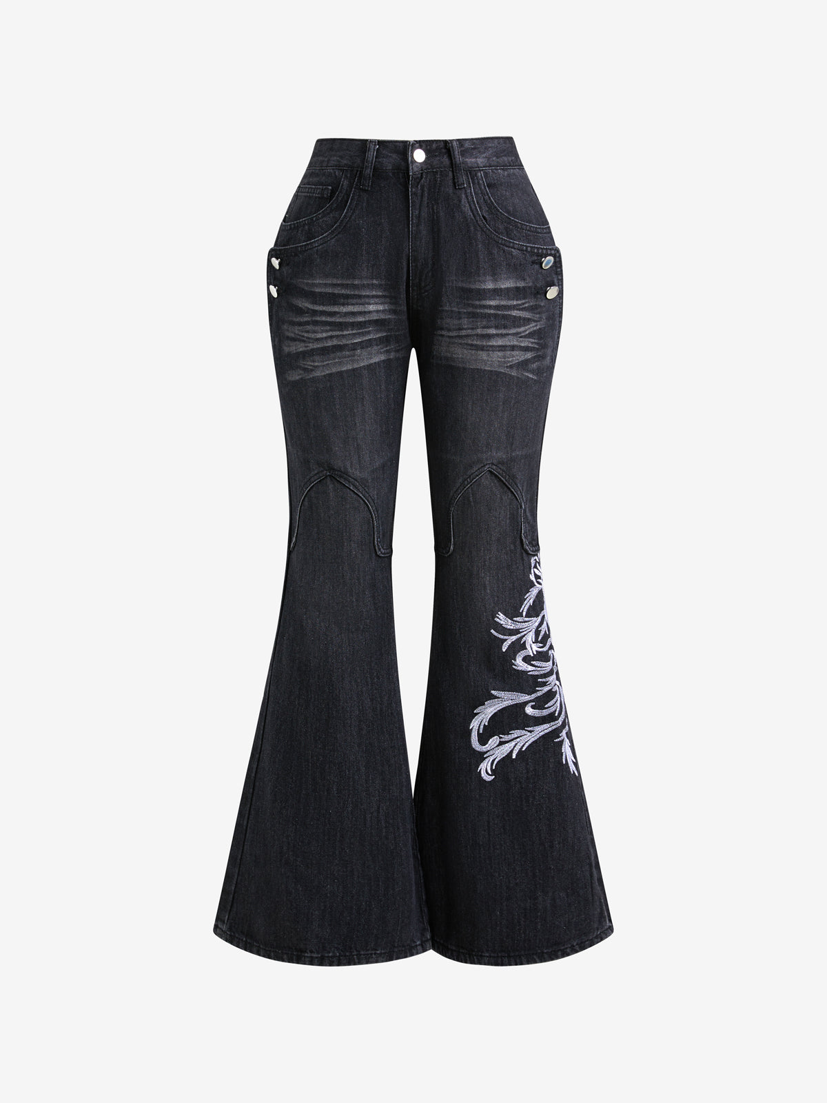 Heavy Embroidery Flare Jeans