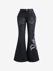Heavy Embroidery Flare Jeans