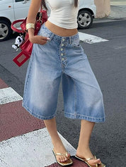 Multi-Breasted Denim Shorts