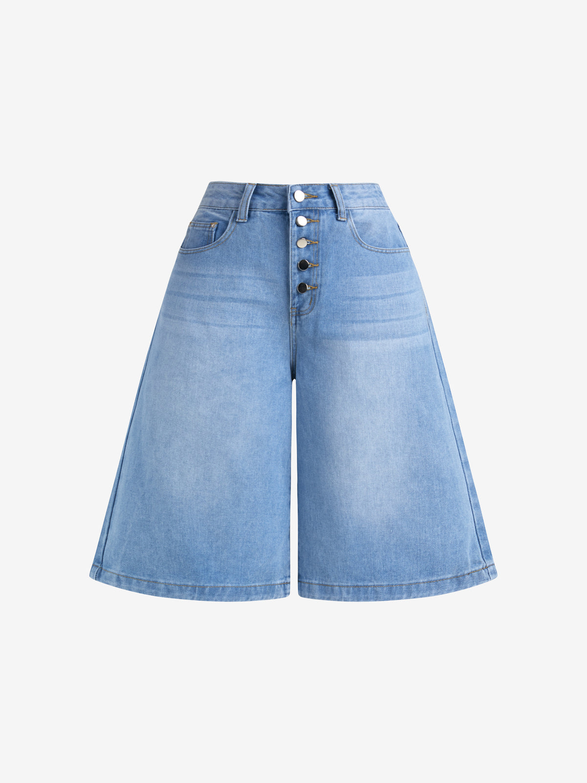Multi-Breasted Denim Shorts