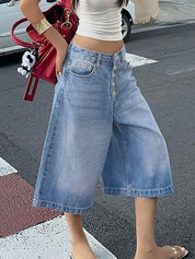 Multi-Breasted Denim Shorts