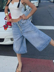 Multi-Breasted Denim Shorts