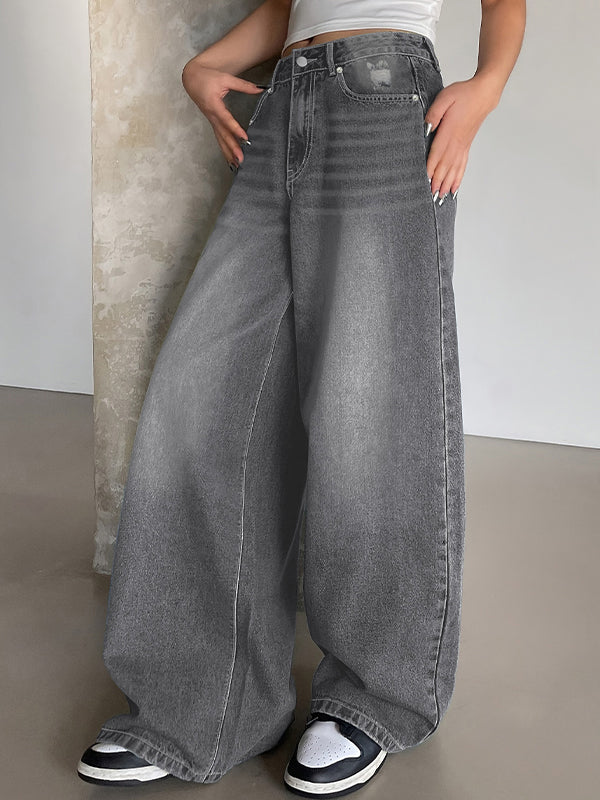 Washed Wide-Leg Boyfriend Jeans