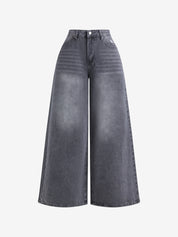 Washed Wide-Leg Boyfriend Jeans