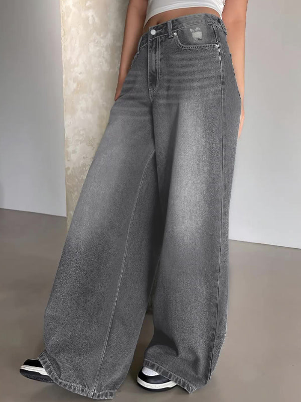 Washed Wide-Leg Boyfriend Jeans