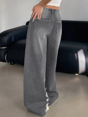 Washed Wide-Leg Boyfriend Jeans