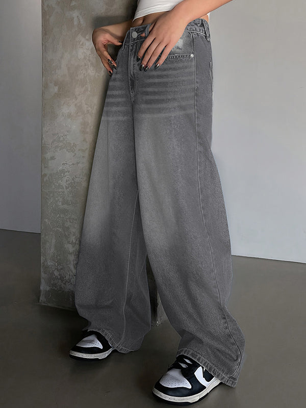 Washed Wide-Leg Boyfriend Jeans