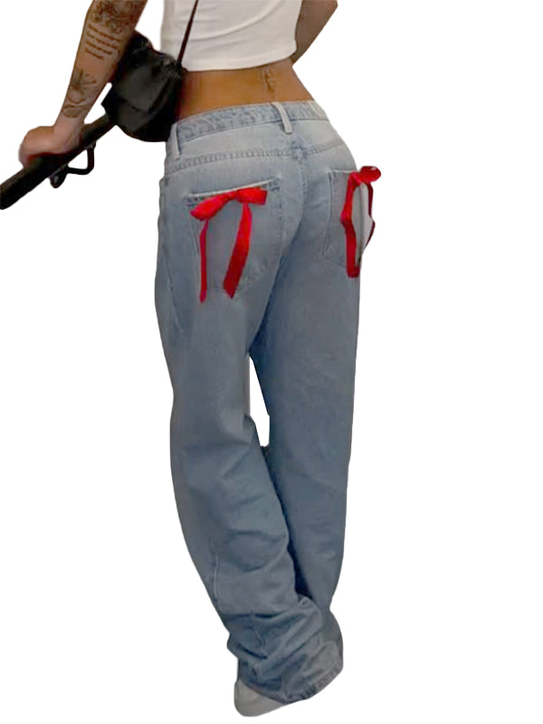 Back Pocket Bow Boyfriend Jeans