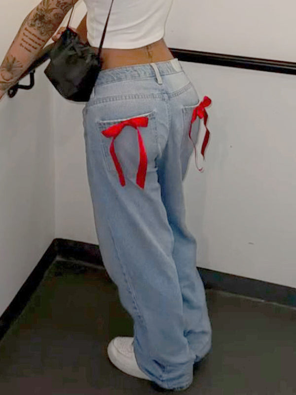 Back Pocket Bow Boyfriend Jeans