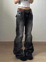 Vintage Lightning Pattern Boyfriend Jeans