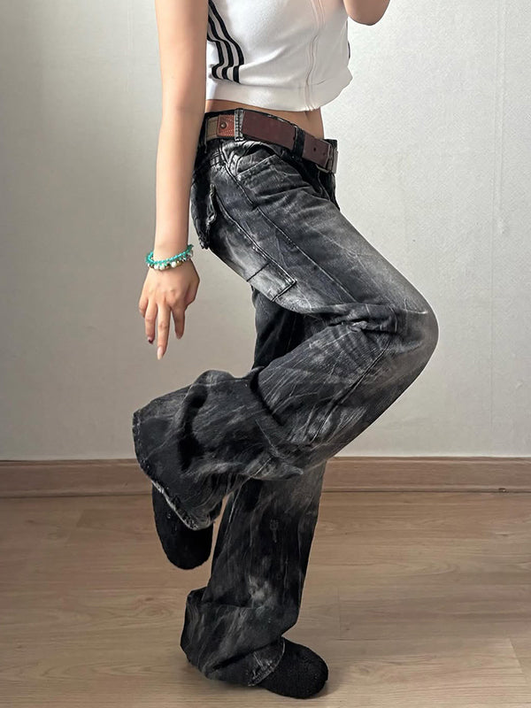 Vintage Lightning Pattern Boyfriend Jeans