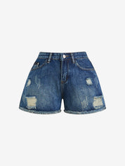 Pierced Beadwork Denim Shorts