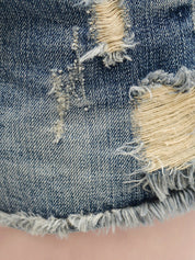 Pierced Beadwork Denim Shorts