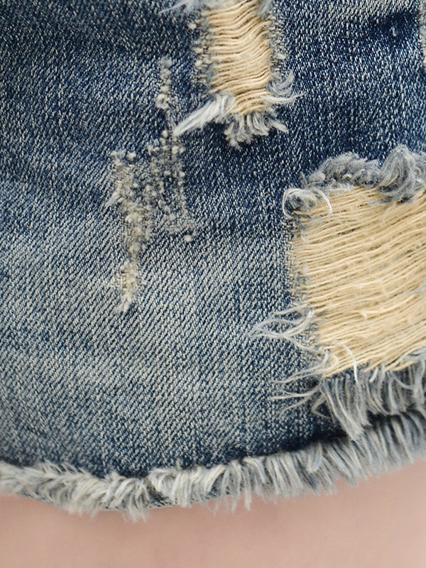 Pierced Beadwork Denim Shorts