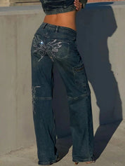 Buttock Wings Rhinestones Boyfriend Jeans