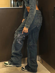 Buttock Wings Rhinestones Boyfriend Jeans