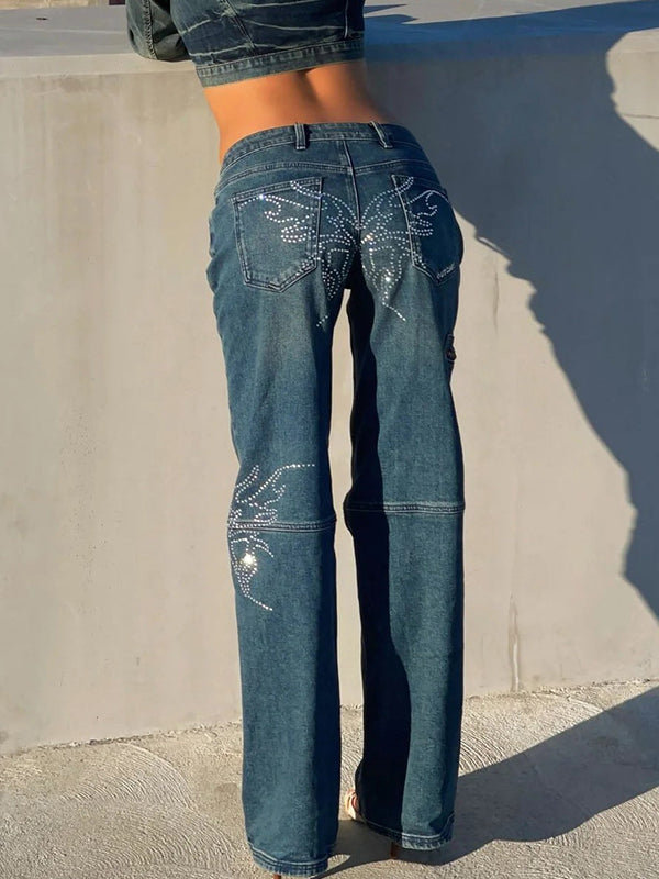 Buttock Wings Rhinestones Boyfriend Jeans
