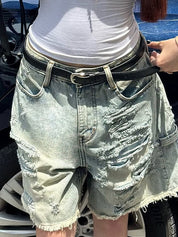 Vintage Style Wash Denim Shorts