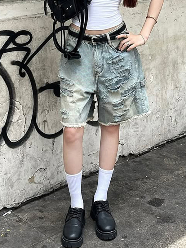 Vintage Style Wash Denim Shorts