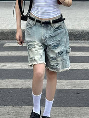 Vintage Style Wash Denim Shorts