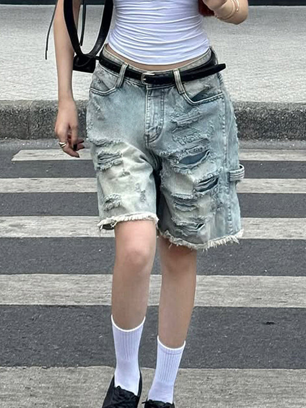 Vintage Style Wash Denim Shorts
