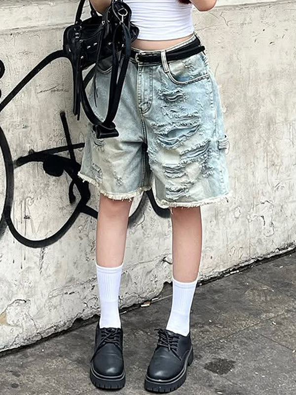 Vintage Style Wash Denim Shorts