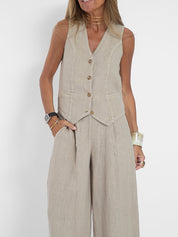 patchwork cotton linen Two Piece