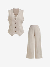 patchwork cotton linen Two Piece