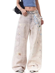 Designer Graffiti Print Boyfriend Jeans